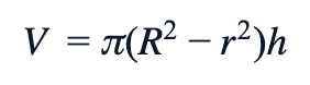 V = π(R² − r²)h
