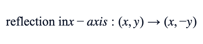 reflection in x-axis: (x, y) → (x, −y)