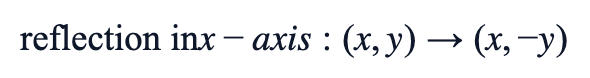 reflection in x-axis: (x, y) → (x, −y)