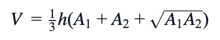 V = (1/3)h(A₁ + A₂ + √(A₁A₂))