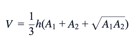 V = (1/3)h(A₁ + A₂ + √(A₁A₂))
