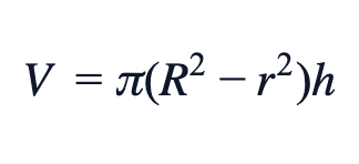 V = π(R² − r²)h