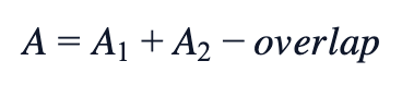 A = A₁ + A₂ − overlap