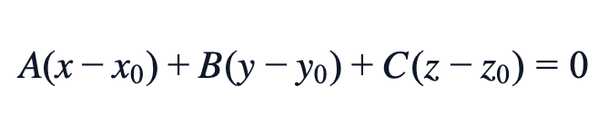 A(x − x₀) + B(y − y₀) + C(z − z₀) = 0 A(x − x₀) + B(y − y₀) + C(z − z₀) = 0