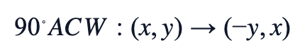 90° ACW: (x,y)→(−y,x)