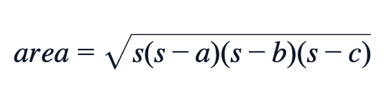 area = √[s(s−a)(s−b)(s−c)]